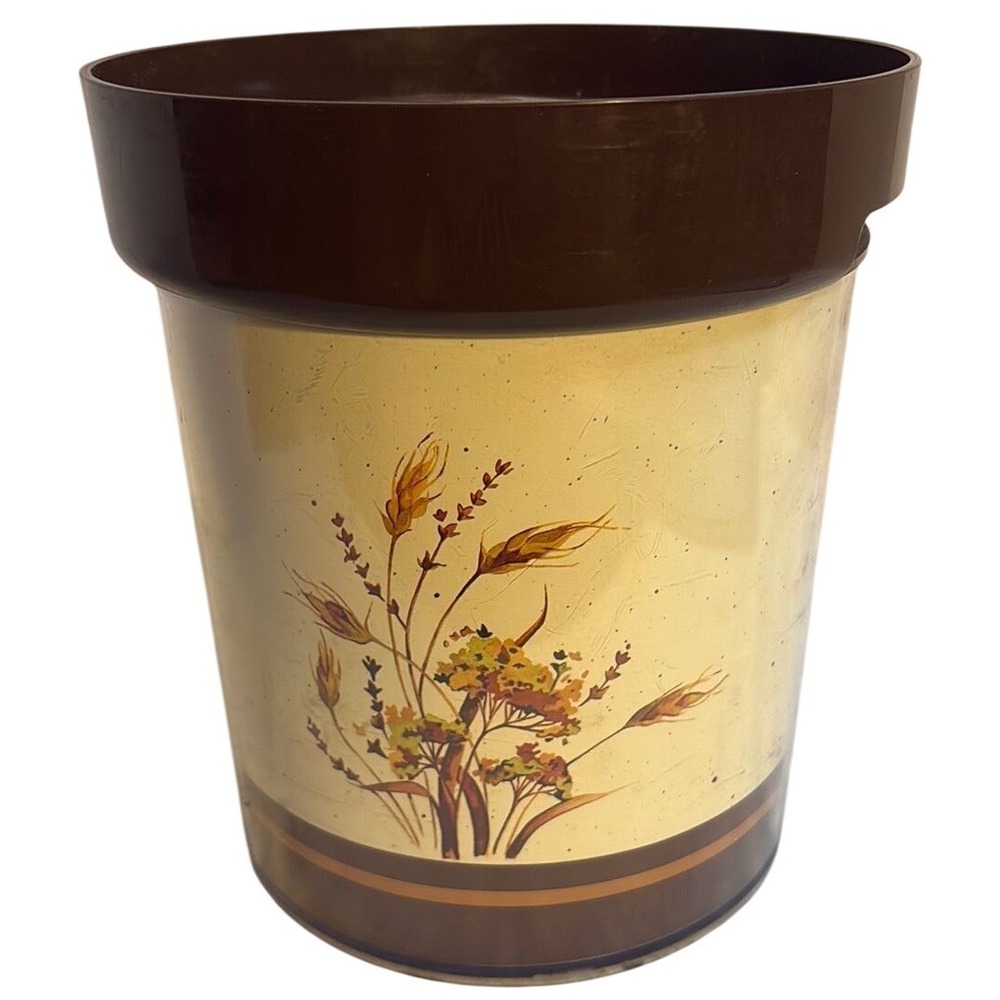 Thermo-Serv Golden Harvest Wheat Plastic Ice Bucket with Lid Brown Cream Vintage